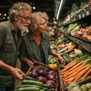 Старша пара готує здорову їжу на кухні